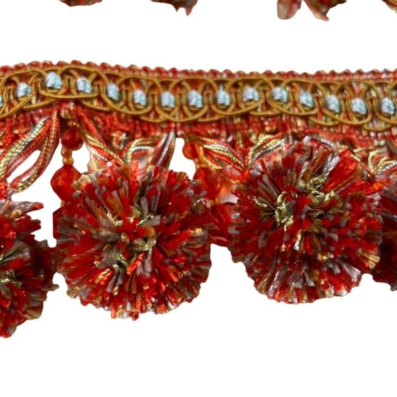 Ball Fringe Trim Attached Beads 1 Yard u Decorative Accent Orange Red Blue Yello - Picture 5 of 7
